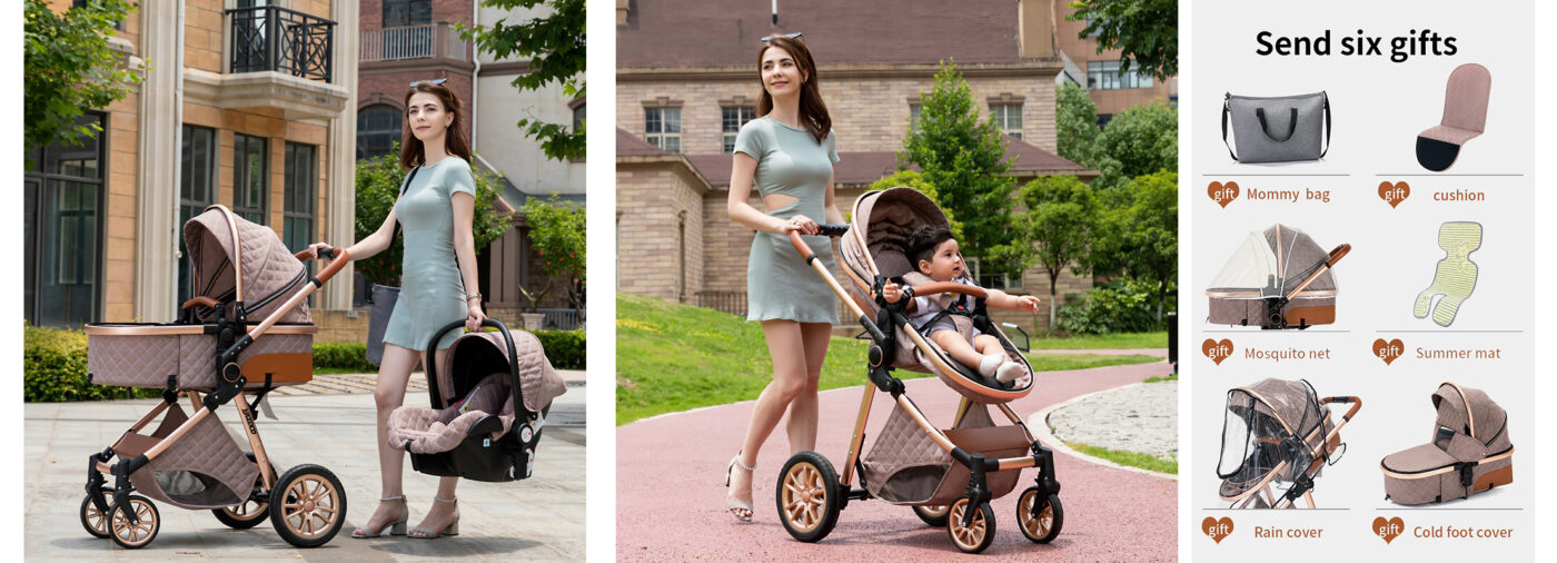 9UwX3 in 1 Baby Stroller Royal Luxury Leather Aluminum Frame High Landscape Folding Kinderwagen Pram with