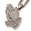 Silver Praying Hands Hip-Hop Bling Necklace
