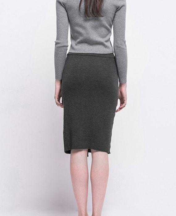 Sexy Split Solid Color Mid-Calf Knitted Skirt