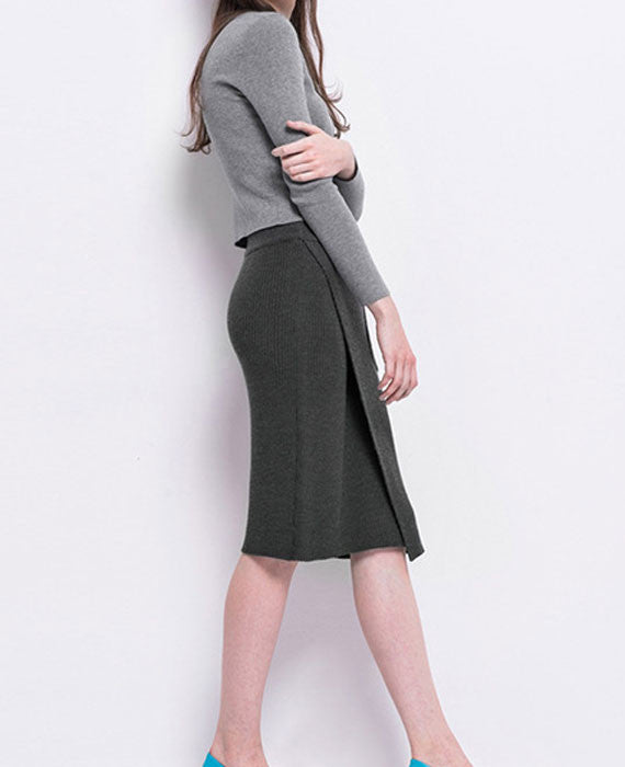 Sexy Split Solid Color Mid-Calf Knitted Skirt