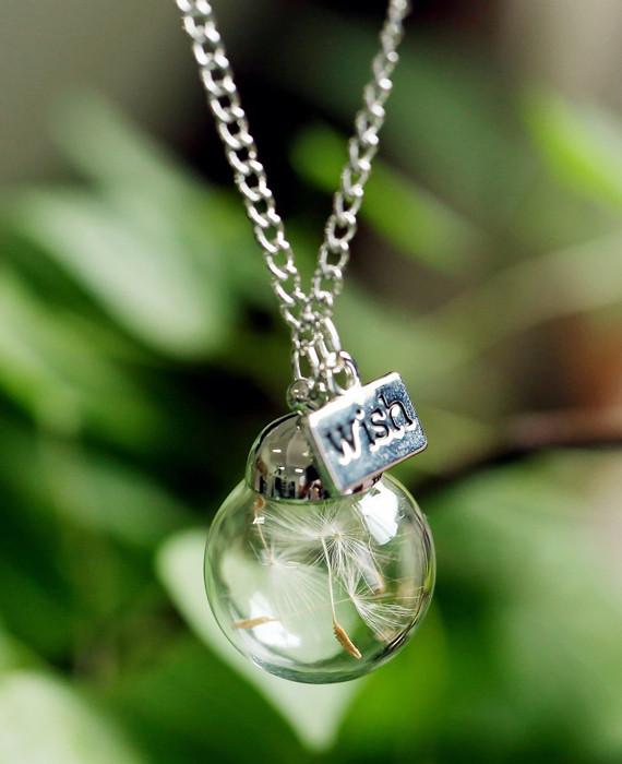 Glass Bottle Necklace Natural Dandelion Necklace