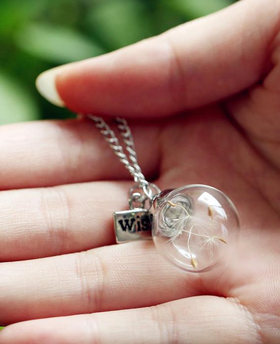 Glass Bottle Necklace Natural Dandelion Necklace