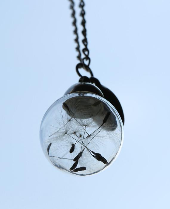 Glass Bottle Necklace Natural Dandelion Necklace