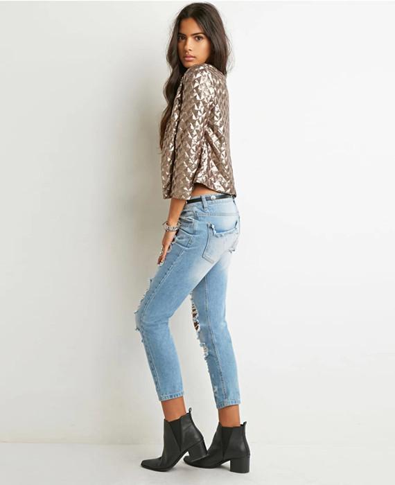 Spring Gold Sequins Jackets Three Quater Sleeve Coats