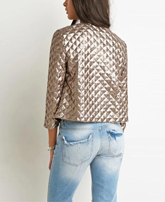 Spring Gold Sequins Jackets Three Quater Sleeve Coats