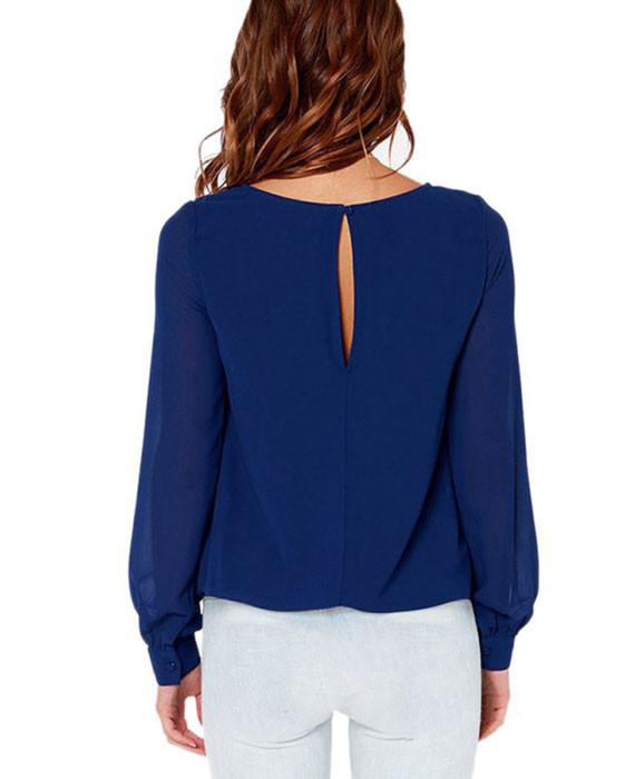 Chiffon Blouse Hollow out Long Sleeve Tops Shirt