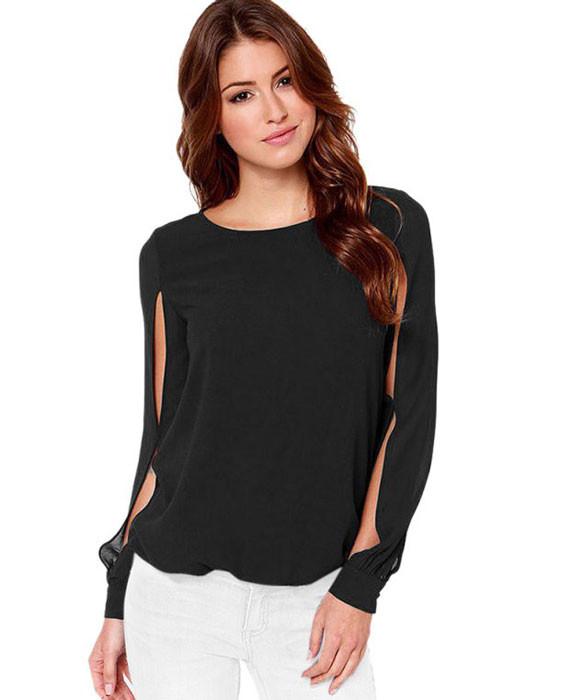 Chiffon Blouse Hollow out Long Sleeve Tops Shirt