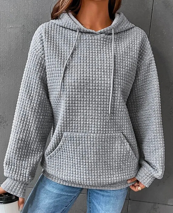 Round Collar Long Sleeve Waffle Hoodie Top 3
