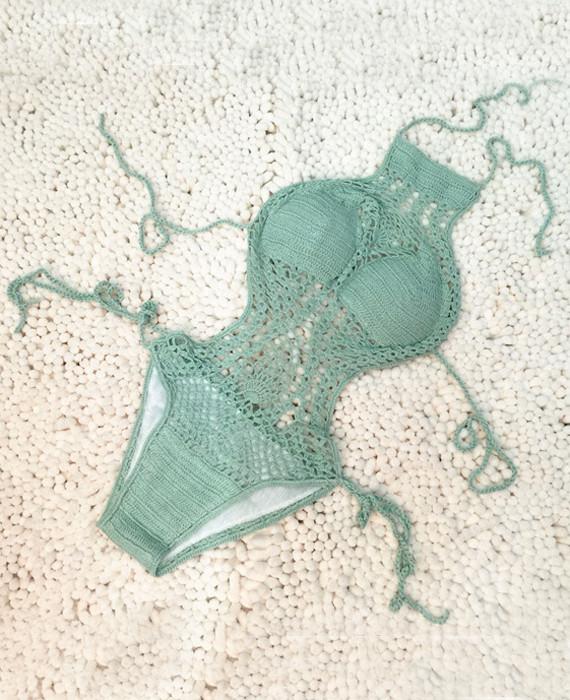 Vintage handmade Crochet One Piece Bikini Knitted Swimsuit