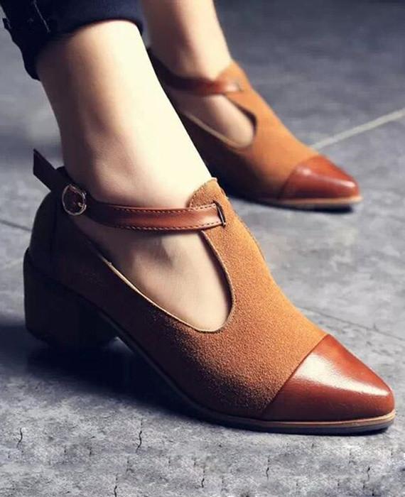 Vintage Oxford Pointed Toe Cut Out Buckle Ladies Shoes