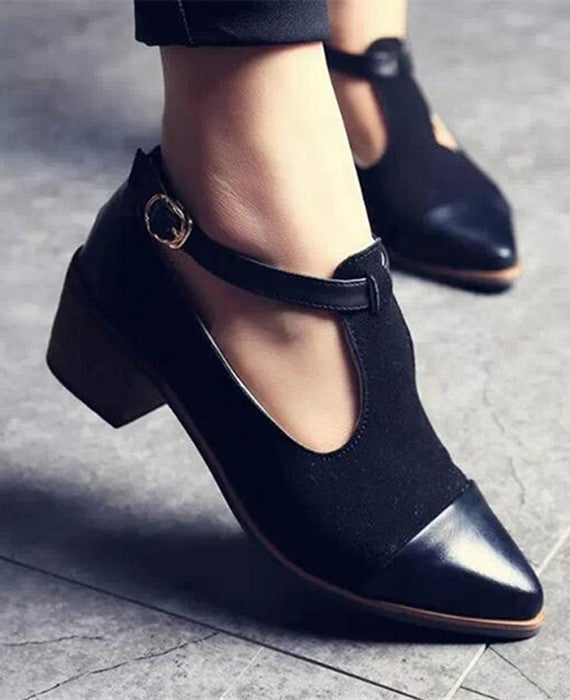 Vintage Oxford Pointed Toe Cut Out Buckle Ladies Shoes
