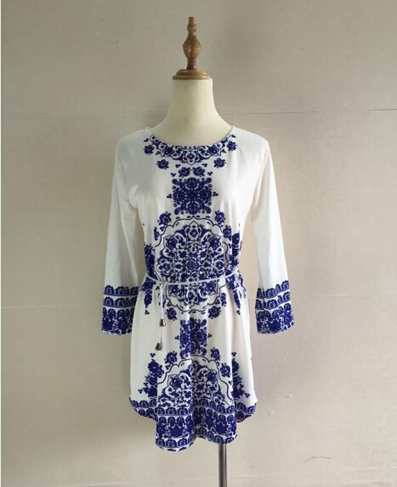 Long Sleeve Style Pattern Beach Dress Robe Party Dresses