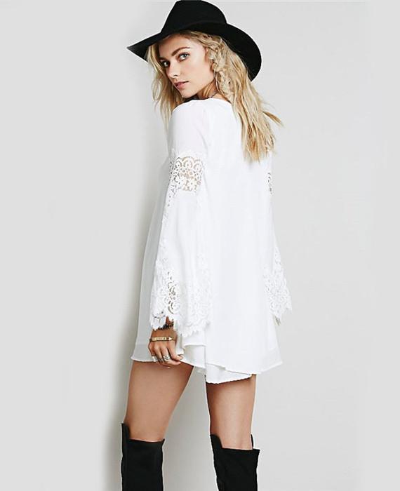 Straight Dresses Long Flare Sleeve with Hollow Lace Dress