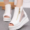Sexy Peep Toe Wedge Mesh Thick Heels Sandals White