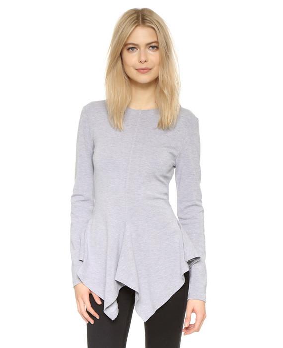 Women Cotton New Irregular Hem Slim Sleeved T-shirt Tail Tees