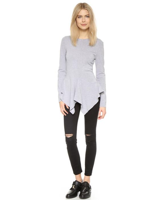 Women Cotton New Irregular Hem Slim Sleeved T-shirt Tail Tees