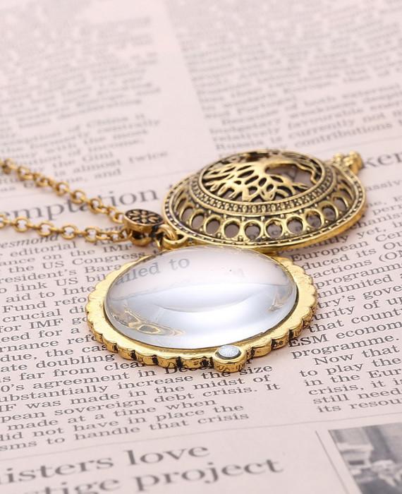 Vintage Gold Magnifying Glass Love Chain Magnetic Necklace