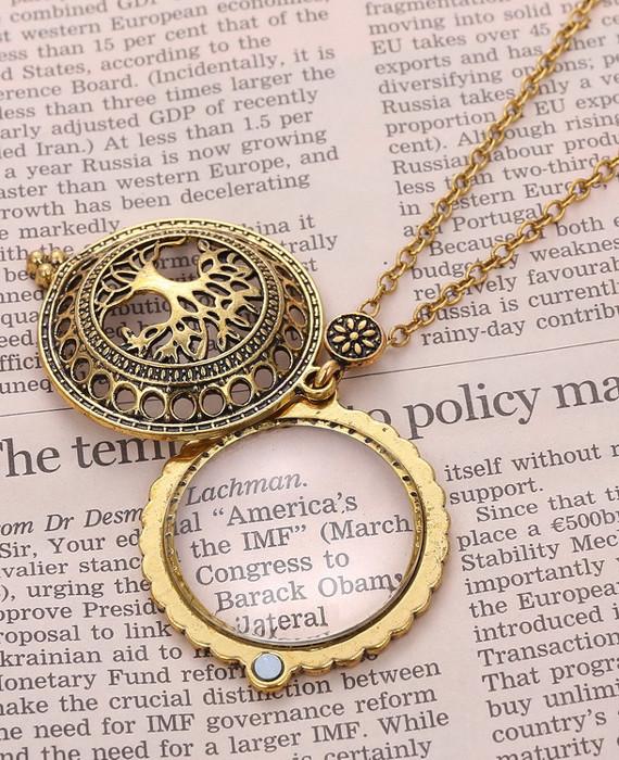 Vintage Gold Magnifying Glass Love Chain Magnetic Necklace