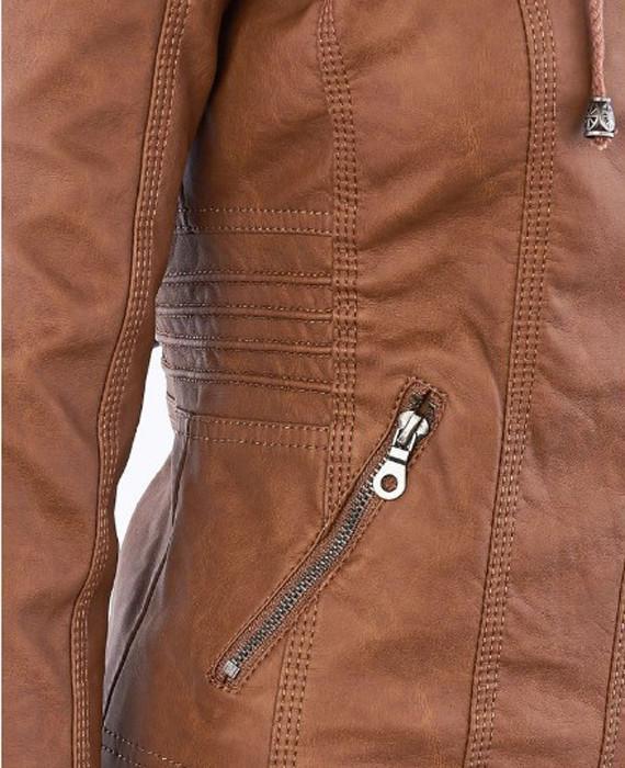Women hooded faux leather jacket-8