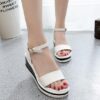 Roman Cover Heel Zipper Wedges Leather Sandals White
