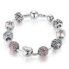 Silver Charm Bangle & Bracelet with Love and Flower Crystal Ball