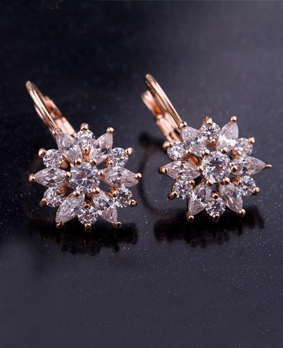 Luxury Champagne Gold Flower Stud Earrings