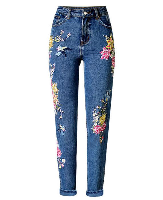 Embroidered Jeans Women Straight Jeans On Sale---Seamido