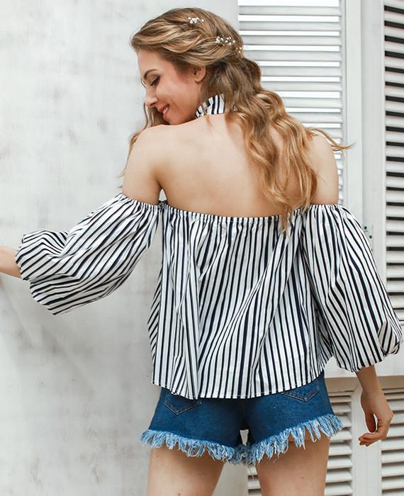 Sexy Halter Lantern Sleeve Blouse Top