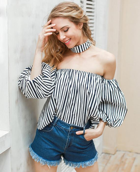 Sexy Halter Lantern Sleeve Blouse Top