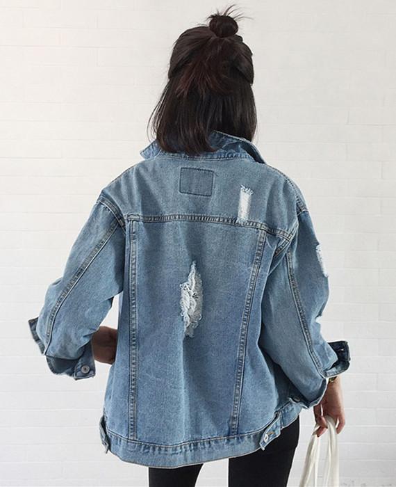 Vintage Long Sleeve Loose Denim Jackets-2