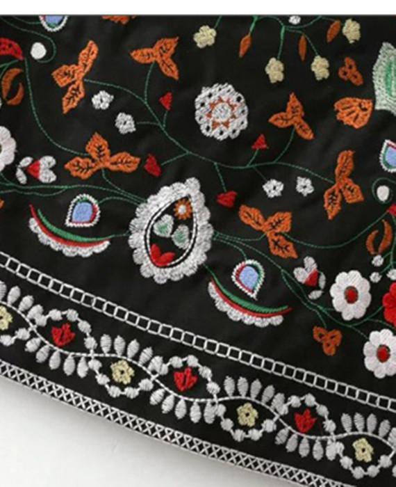 A-Line Mini Ethnic Short Black Embroidered Skirt