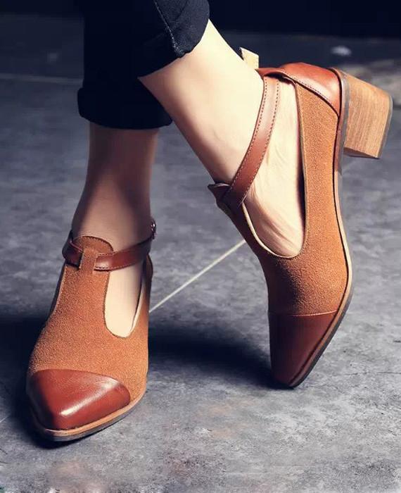 Vintage Oxford Pointed Toe Cut Out Buckle Ladies Shoes