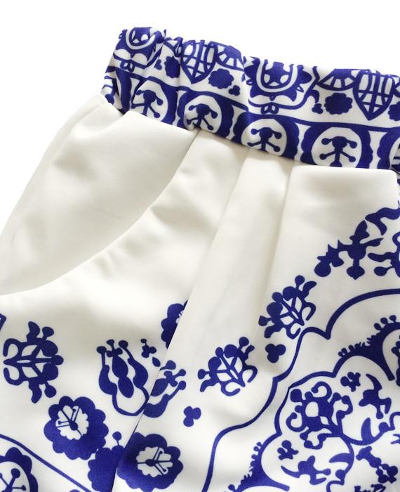 Vintage 2 Piece Porcelain Print Shorts and Crop Top Set