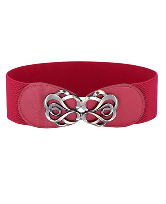 PU Wide Metal Buckle Stretchy Elastic Waist Belt