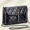 Classic Grid Chain Cowhide Leather Clutch Shoulder Bag