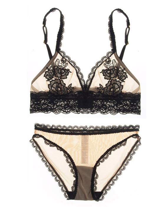 Floral Embroidery Soft Bra Set Comfortable Bra&Pant Set