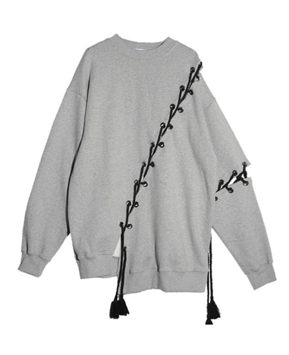 Hollow Out Lace Up Hoodies Pullover Split Sweatshirt