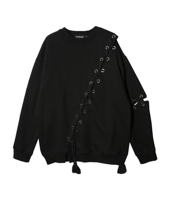 Hollow Out Lace Up Hoodies Pullover Split Sweatshirt