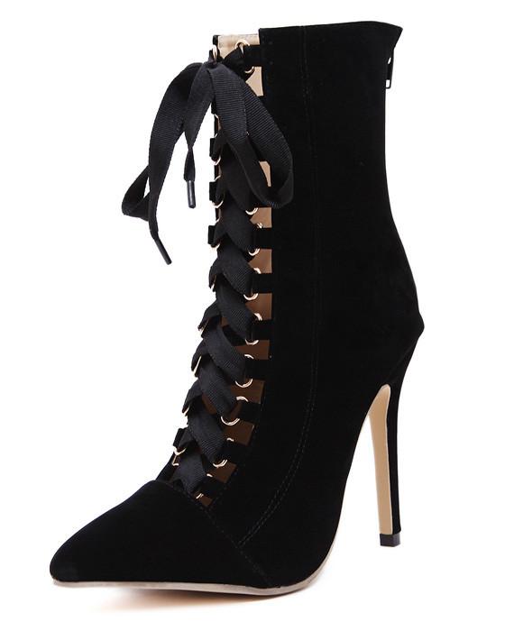 FITORON Womens Mid Calf Boots- Autumn Winter Thick Heel High-heel Lace-up  Ankle Boots Black 38 - Walmart.com