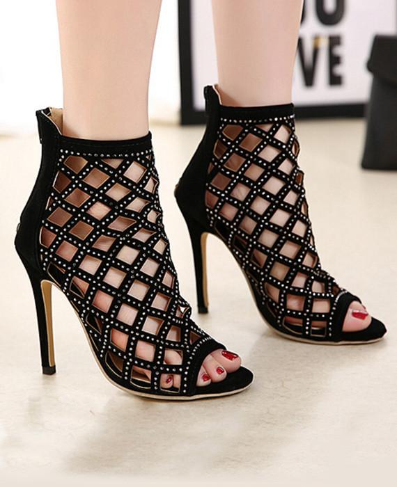 Black Roman Style Summer Sandals Rivet Hollow Out Shoes