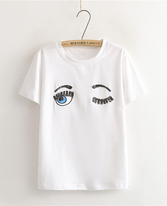 Big Eyes Printed Loose T Shirts Casual Tee Tops
