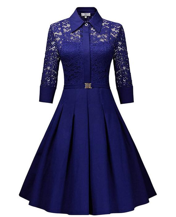 Big Swing Lace Sleeve Floral Patchwork Dresses