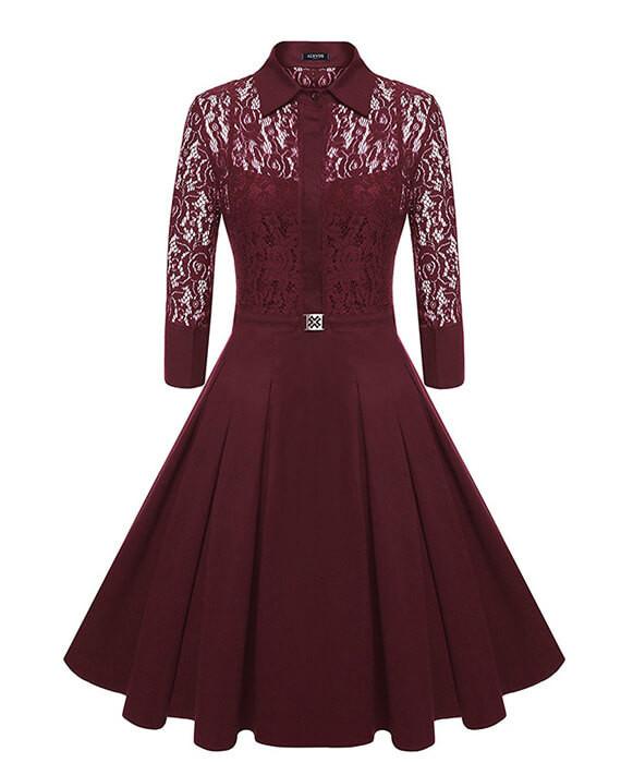 Big Swing Lace Sleeve Floral Patchwork Dresses