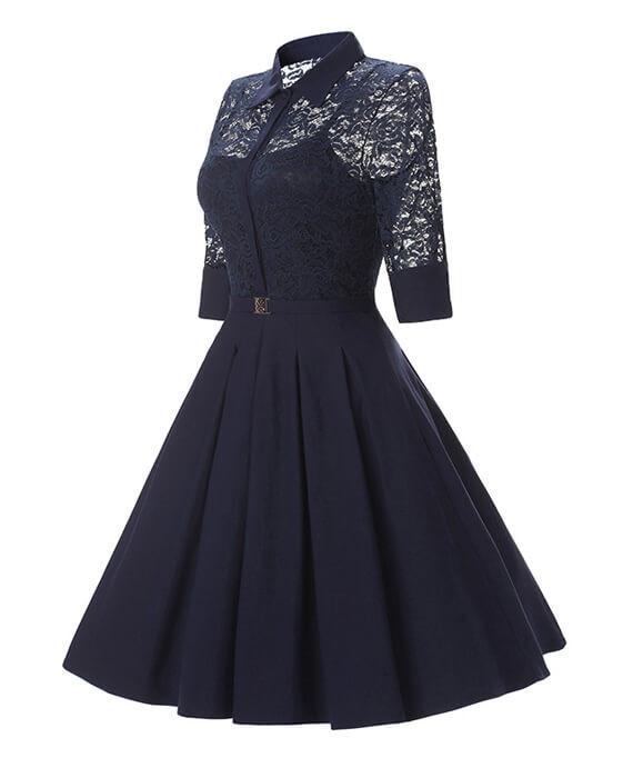 Big Swing Lace Sleeve Floral Patchwork Dresses