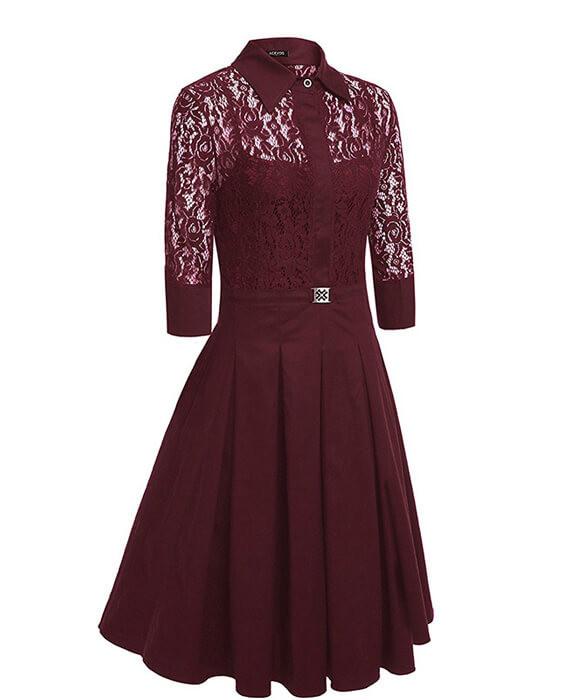Big Swing Lace Sleeve Floral Patchwork Dresses