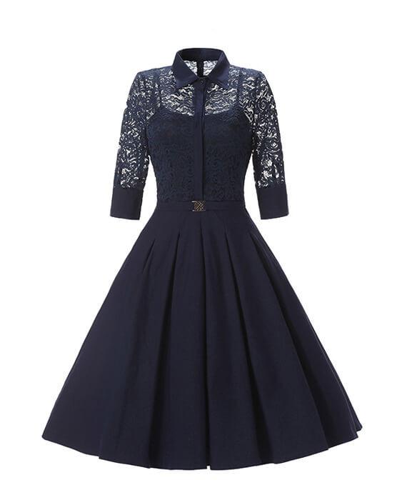 Big Swing Lace Sleeve Floral Patchwork Dresses