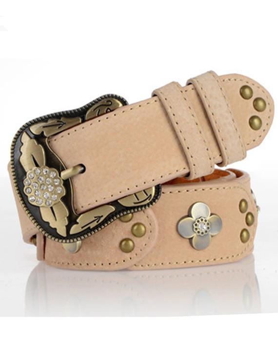 Women Carve Flower Pu Leather Belt