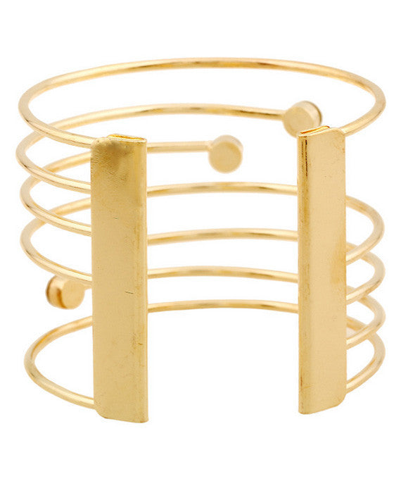 Metallic Gold Tone Chained Wide Bracelet Cuff Bracelets