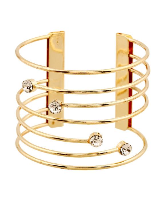Metallic Gold Tone Chained Wide Bracelet Cuff Bracelets