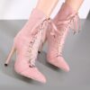 Lace Up High Heel Boots Pink